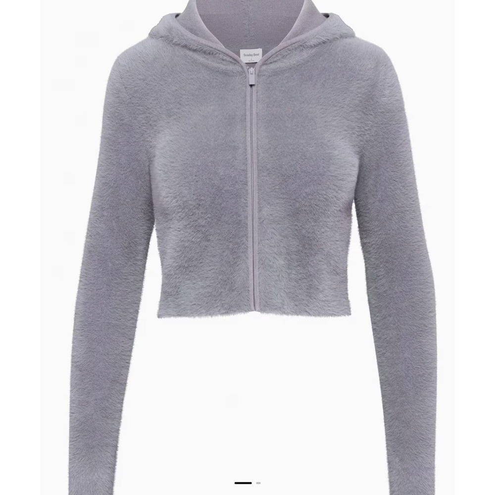 Sunday Best Aritzia Lavander Fluffy Hooded Cropped Maddox Zip Sweater sz M